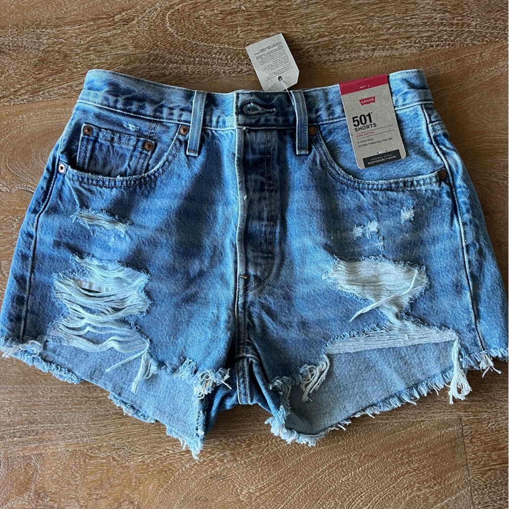 Levi's Women's Light Blue Distressed Jean Shorts